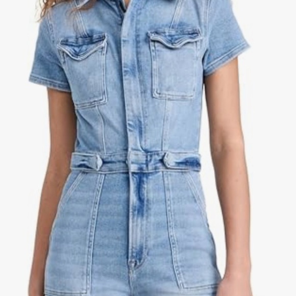 GOOD AMERICAN SHORT SLEEVE DENIM FADE WASH JUMPSUIT! NWT! XL - Picture 8 of 9